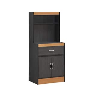 54 in. Black-Beech Tall Open Shelves 1-Drawer and Bottom Enclosed Storage Kitchen Cabinet
