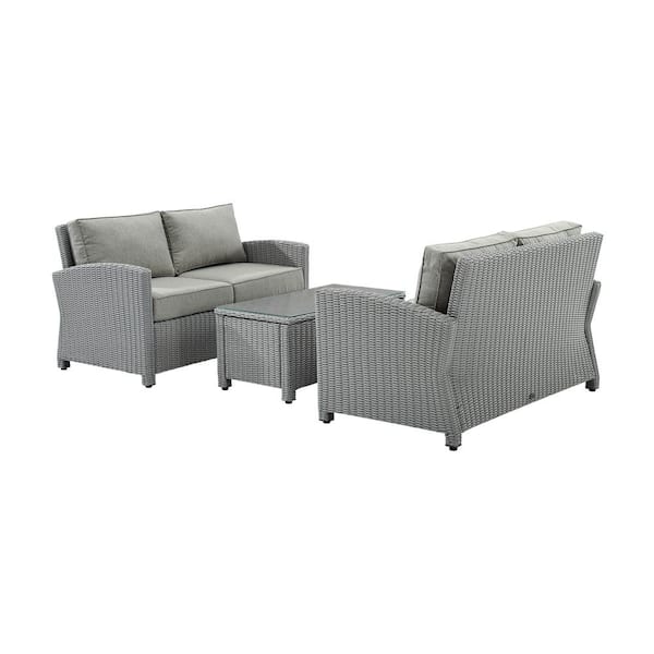 Bradenton Gray 3-Piece Wicker Patio Conversation Set with Gray Cushions