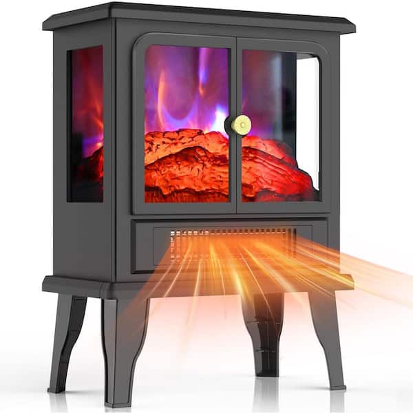 1500-Watt Indoor Metal Electric Fireplace Stove Heater with Realistic Flame Effect and Overheating Protection