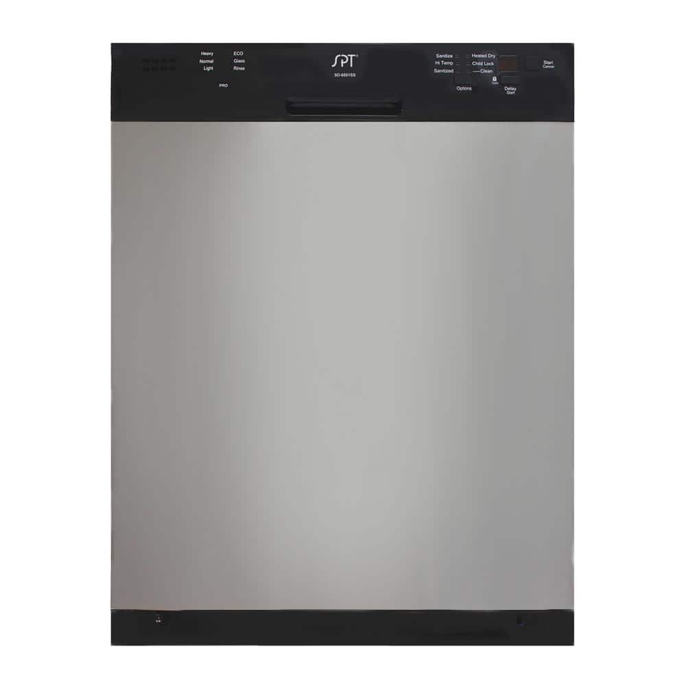 SPT 24 in. Stainless Steel Front Control Dishwasher Digital 120-volt Stainless Steel Tub, Silver