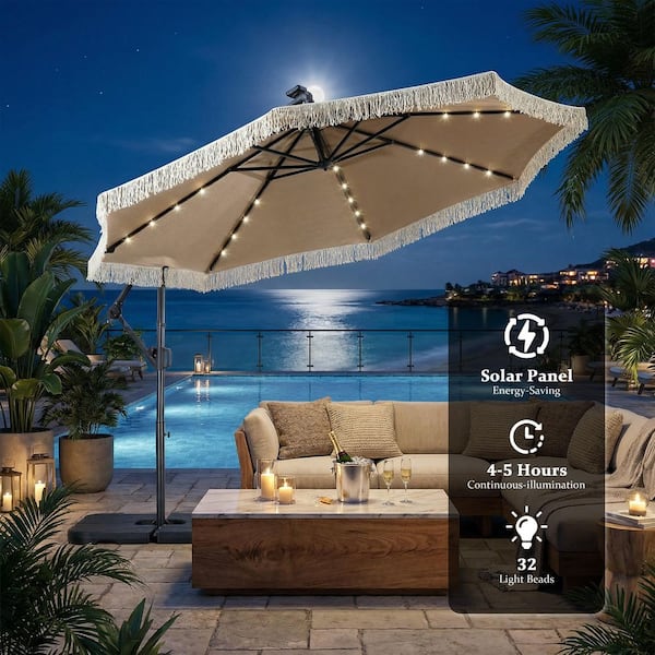 fixed patio umbrellas 10 ft double sided umbrella with base Color_Beige Our patio offset umbrellas Frame Finish:Black 9x12 ft Cantilever Patio