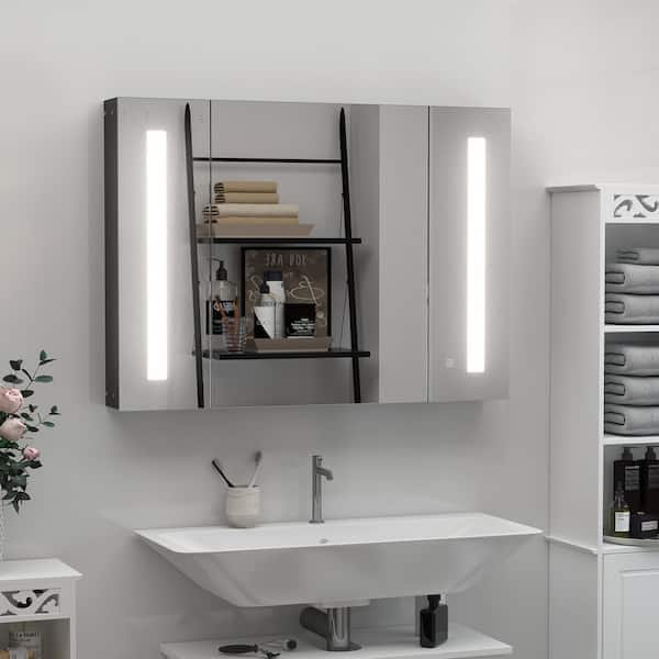 36 in. W x 26 in. H Black Rectangular Dimmable LED Lighted Medicine Cabinet with Mirror, USB Charge