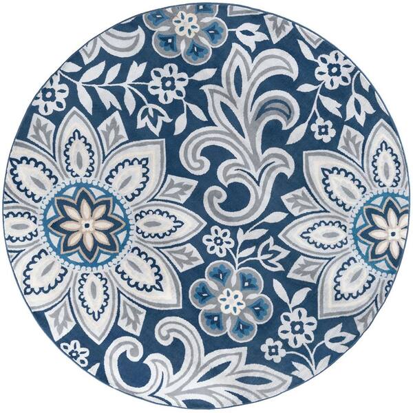 Tayse Rugs Madison Floral Navy 8 ft. Round Indoor Area Rug