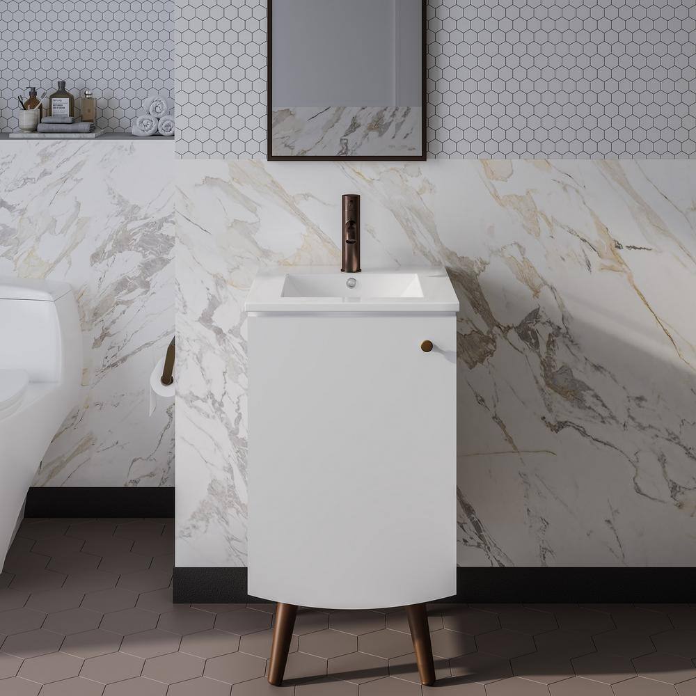 Manoir White Single Bathroom Vanity with Wooden Legs