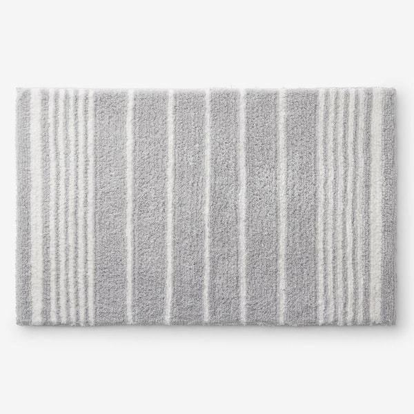 Company Cotton Plush Spa Stripe 17 in. x 24 in. Gray Bath Rug