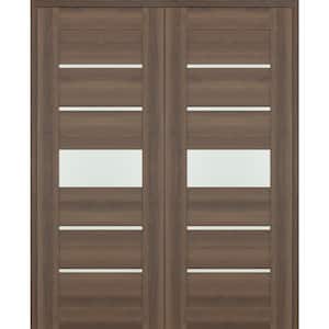 Vona 07-06 64 in. x 84 in. Both Active 5-Lite Frosted Glass Pecan Nutwood Wood Composite Double Prehung Interior Door
