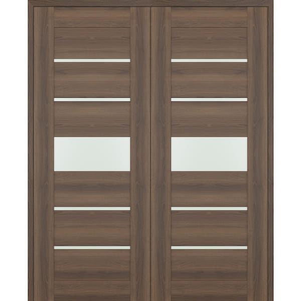 Belldinni Vona 07-06 72 in. x 96 in. Both Active 5-Lite Frosted Glass Pecan Nutwood Wood Composite Double Prehung Interior Door