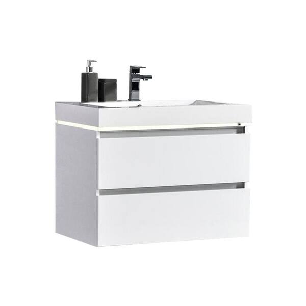 MTD Vanities Maui 24 in. W x 18.5 in D LED Illuminated Bathroom Vanity in White with Acrylic Top in White with Integral White Basin