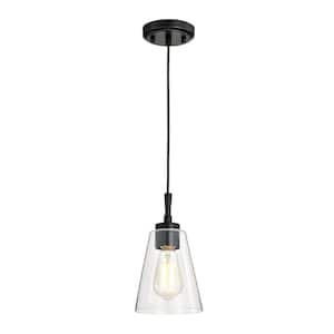 Briarwood 1-Light Matte Black Modern Hanging Pendant Light with Clear Cone Glass Shade