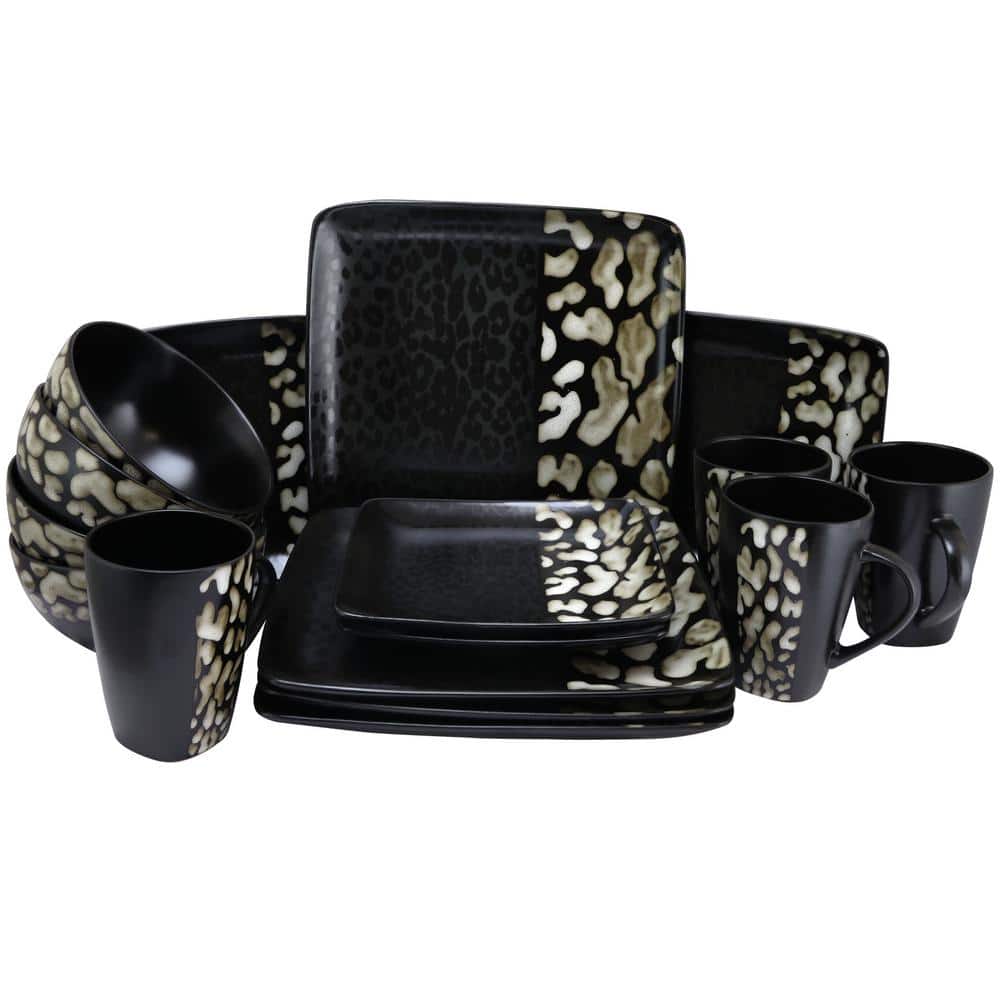 Savannah 16-Piece Modern Black Stoneware Dinnerware Set (Service for 4)