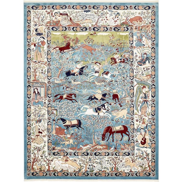 Narenj Collection Area Rug - Birmingham (10 ft.  x 13 ft. Rectangle Blue/Burgundy)
