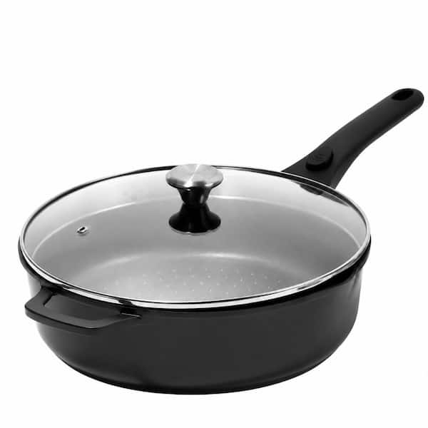 11-Inch Deep Nonstick Saute Pan with Lid, PFOA Free, Induction Compatible, All Stovetops, Oven Safe Black