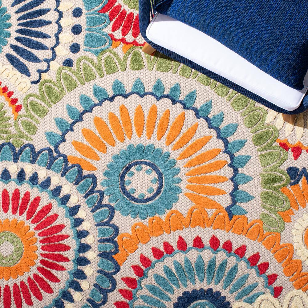 Blue and Ivory Floral Medallion Indoor/Outdoor Area Rug
