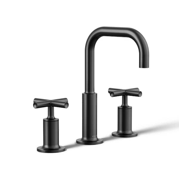 KOHLER Purist 8 in. Widespread 2-Handle Bathroom Faucet with Low Cross Handles in Matte Black