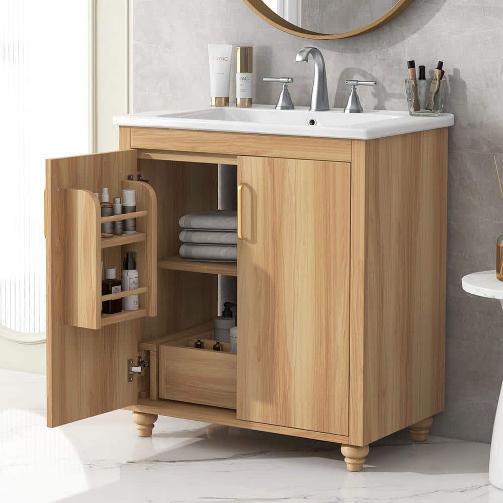 30 in. W x 18.3 in. D x 34.4 in. H Freestanding Bath Storage Vanity in Natu