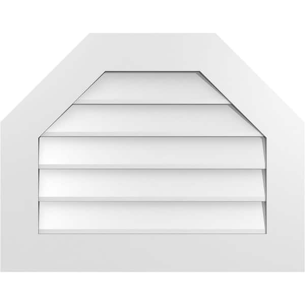 Ekena Millwork 28 in. x 22 in. Octagonal Top Surface Mount PVC Gable Vent: Decorative with Standard Frame