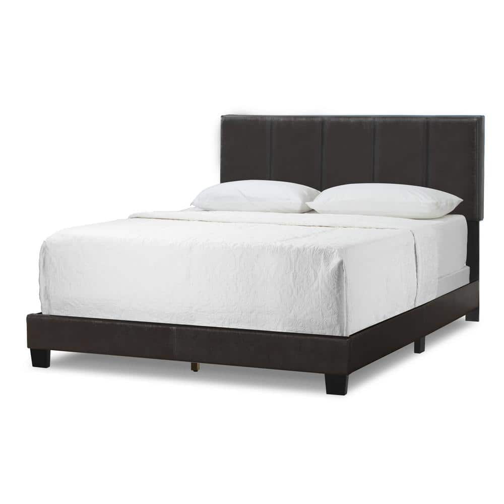 Arty Black Brown Faux Leather Queen Bed with Tufted Upholstery