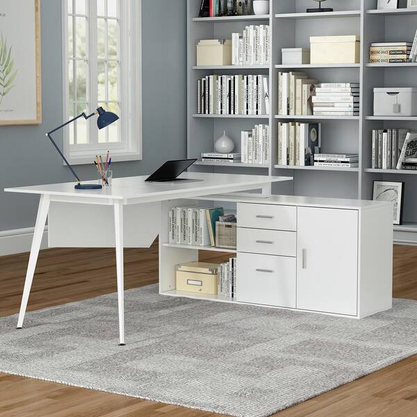 FUFU&GAGA 63 in. W-28.7 in. H White Writing Desk with 3-Drawers, 1