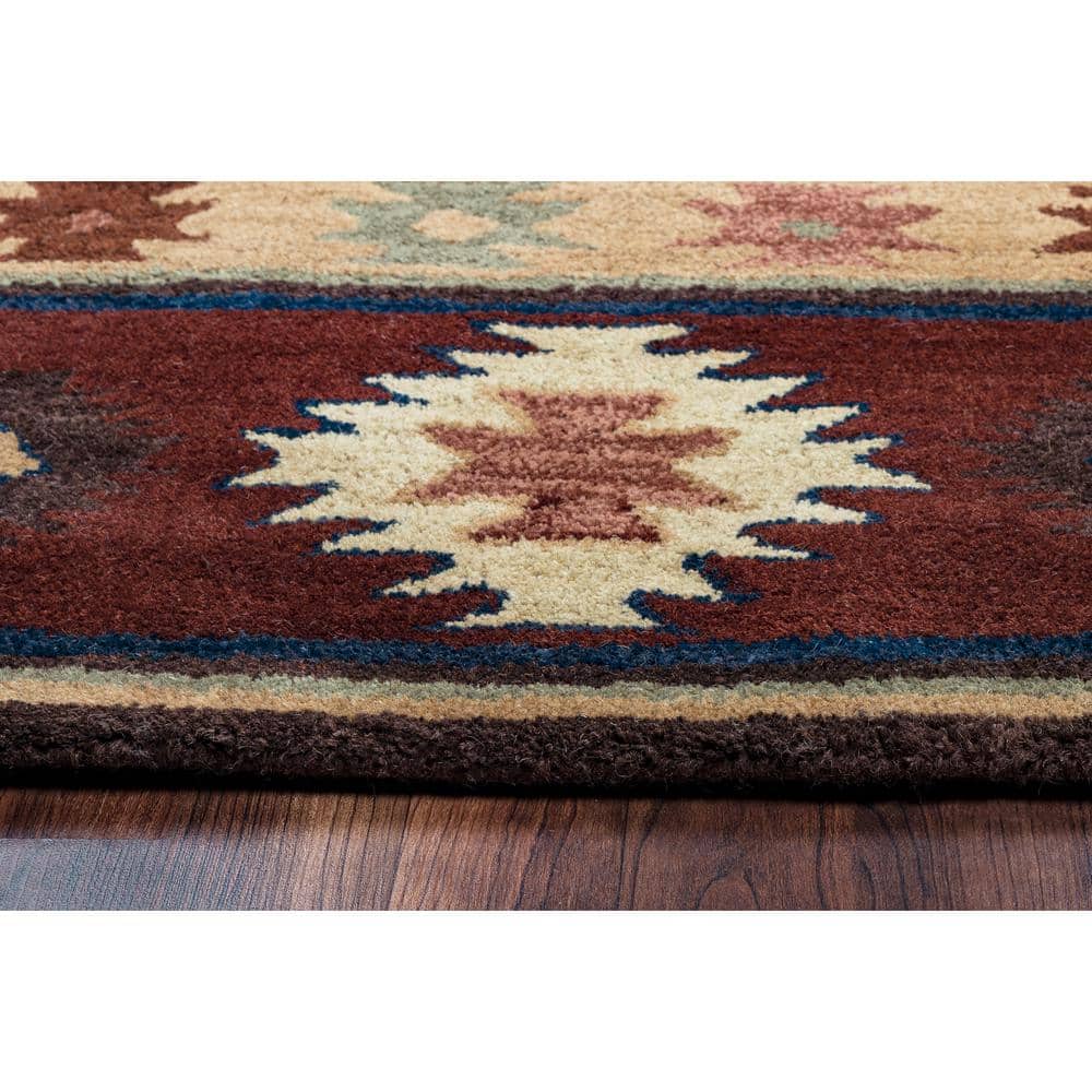 Burgundy Hand-Tufted Wool Rectangular Tribal Rug 6'6" x 9'6"