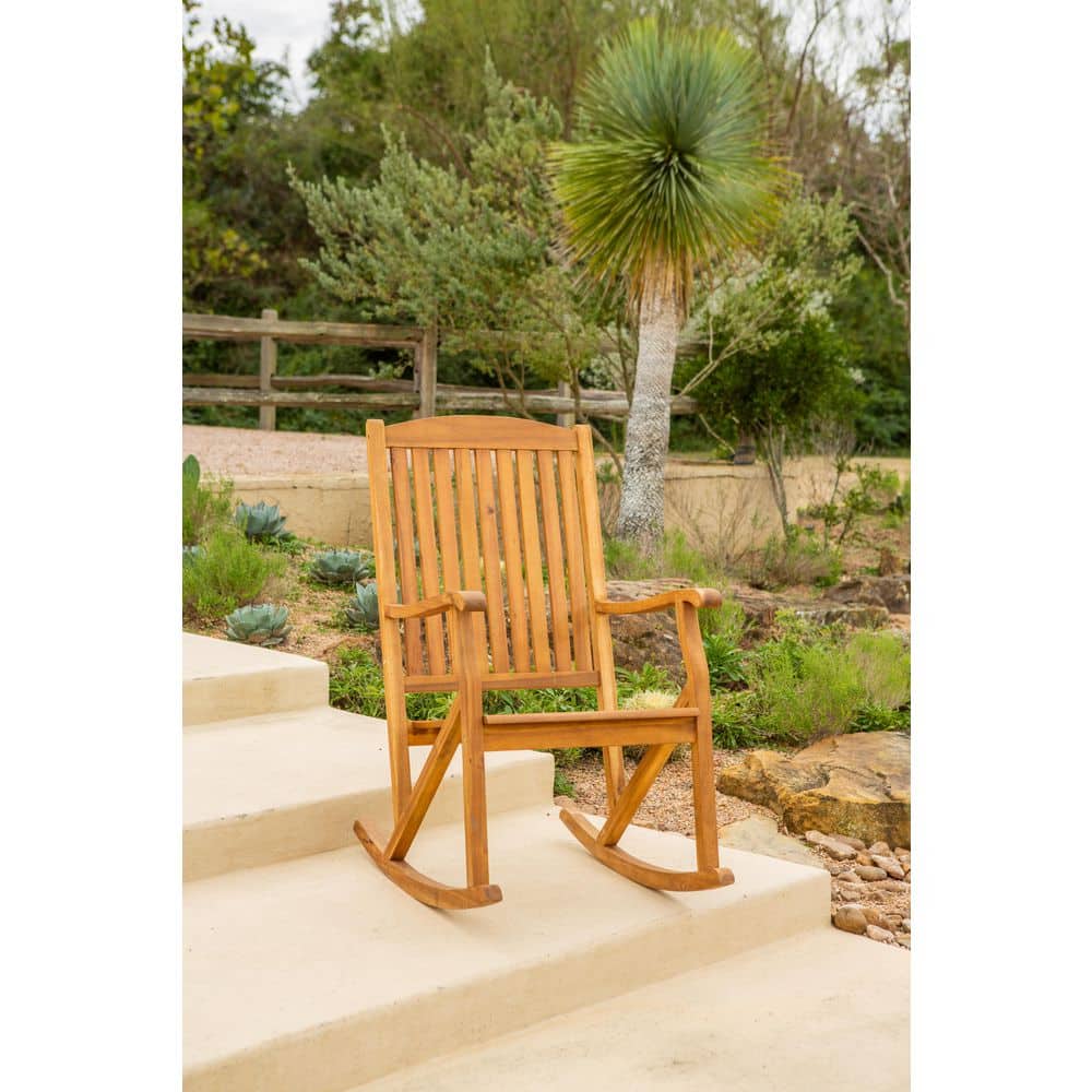 Sequoia Brown Acacia Wood Outdoor Rocking Chair with Arms