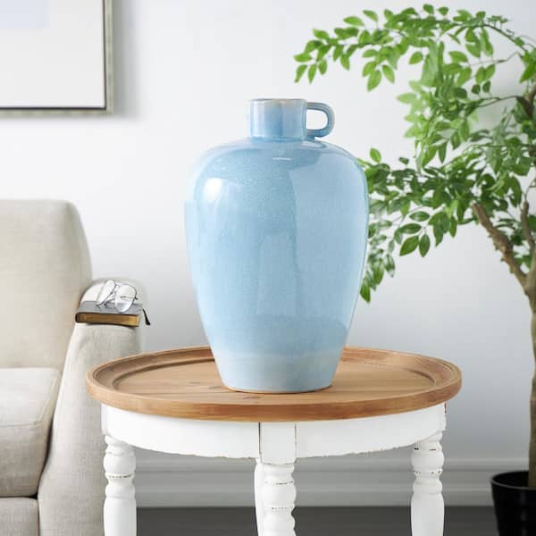 Litton Lane 18 in. Blue Ombre Ceramic Decorative Vase with Unique Texturing