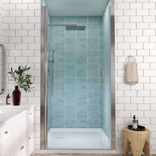 36 to 37-1/4 in. W x 72 in. H Pivot Swing Frameless Shower Door in Chrome with Clear Glass