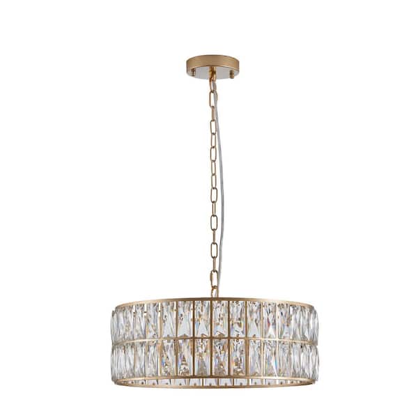 Unbranded 17.7 in. 6-Light Gold Semi-Flush Mount with Crystal Shade and No Bulbs Included Drum Ceiling Lights Crystal Chandelier