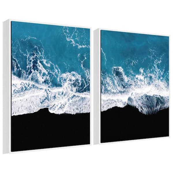 2-Piece Sylvie "Minimalist Ocean Waves on Beach" by Michael Schauer Landscape Framed Art Print Set 38 in. x 28 in.