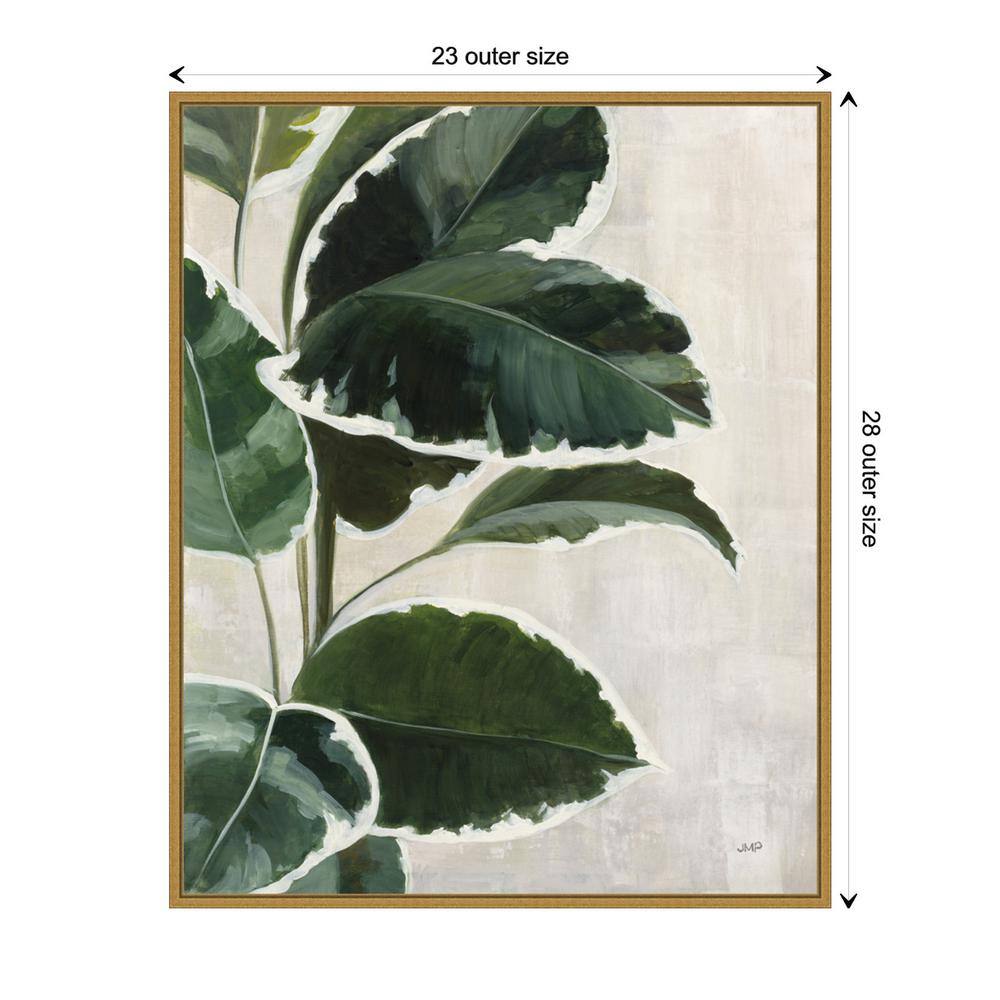 Large Green Leaf Study on Off-White Canvas with Gold Frame