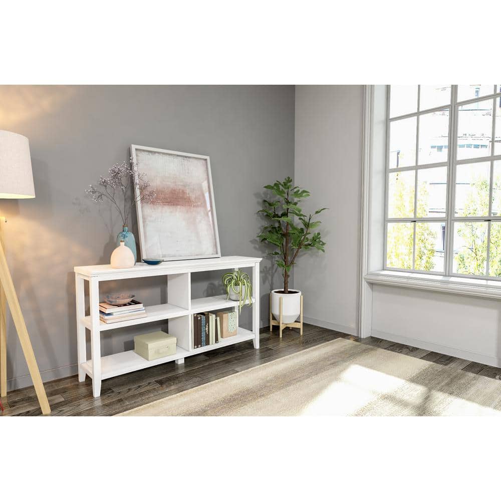 Modern White Wood 2-Tier Low Horizontal Bookcase
