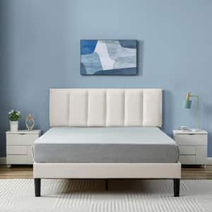Upholstered Bed, Modern Platform Bed with Adjustable Headboard, Heavy-Duty Tufted Full Bed Frame with Wood Slat, White