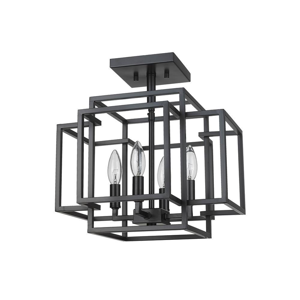 Matte Black Steel and Glass 14" Semi-Flush Mount Light Fixture
