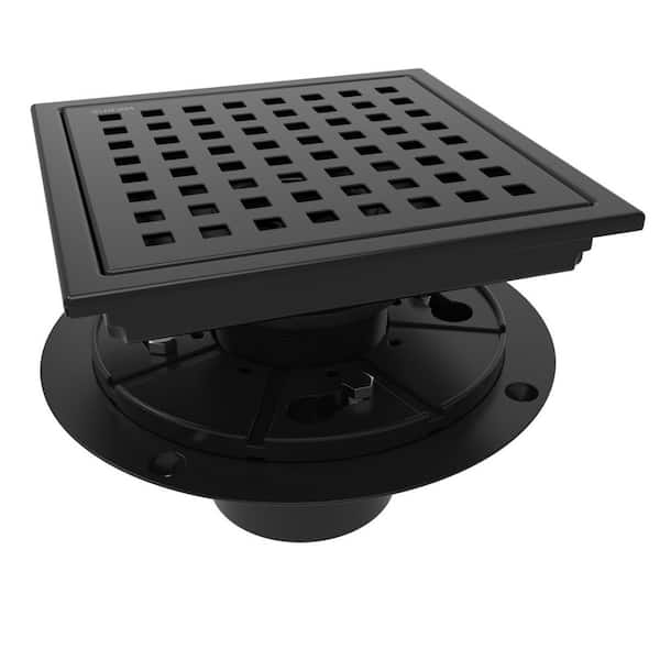 1-Piece 6 in. Stainless Steel Square Shower Floor Drain in Matte Black with Flange, Removable Grate, Mounting Hardware