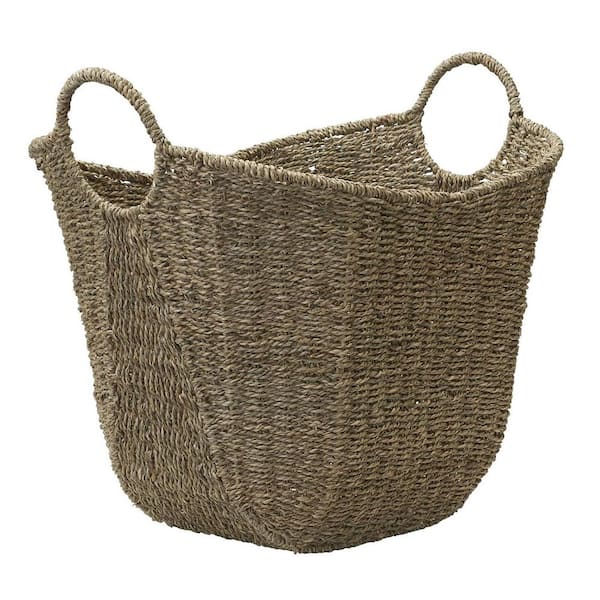 Unbranded Beige 19 in. x 17 in. Seagrass Decorative Basket Set of 1 with Handles