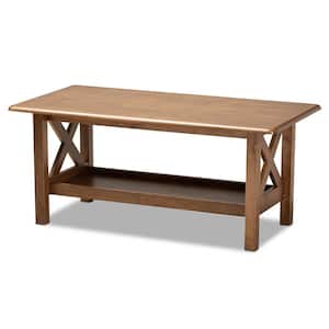 Reese 41 in. Brown Large Rectangle Wood Coffee Table with Shelf