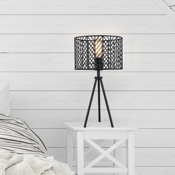 River of Goods Lex 18.5 in. Black Metal Cage-Shade Table Lamp with Tripod Base