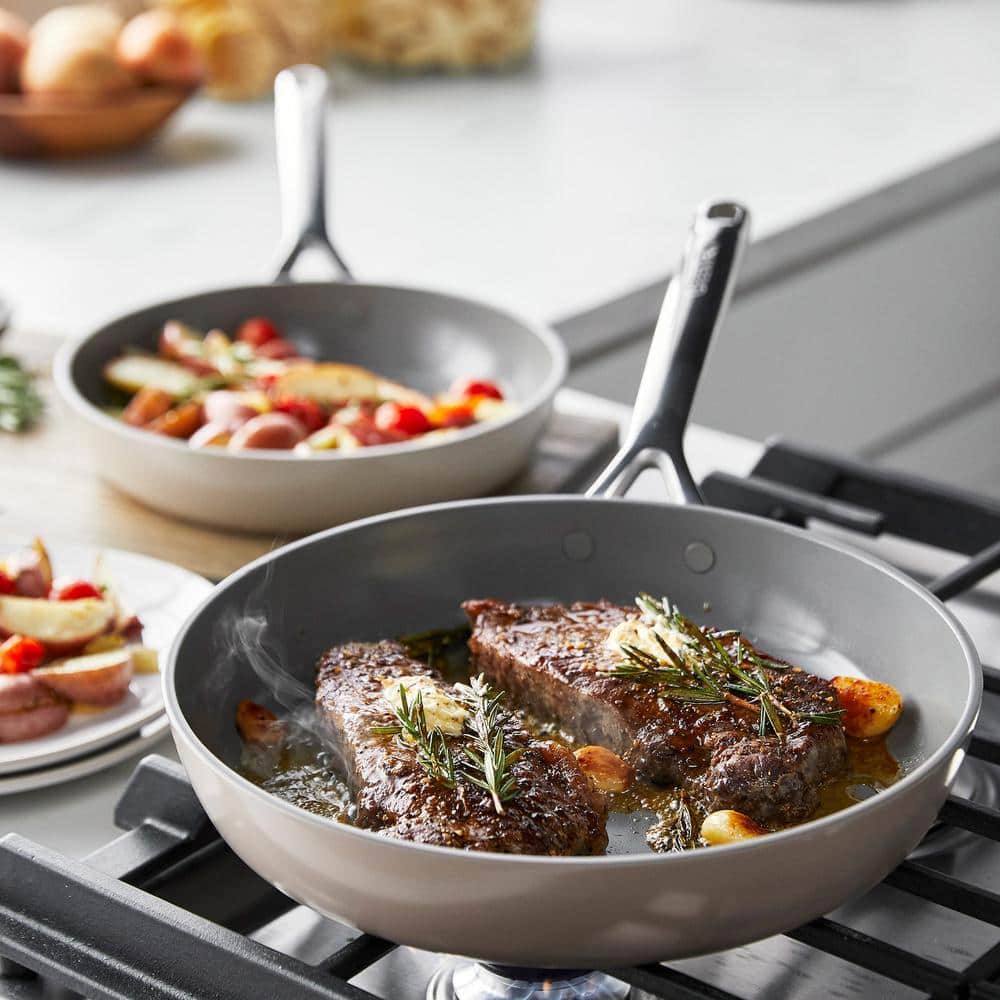 Taupe Ceramic Nonstick 14-Piece Cookware Set with Stainless Steel Handles