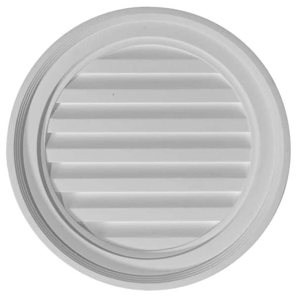 Ekena Millwork 18 in. x 18 in. Round Primed Polyurethane Paintable Gable Louver Vent Non-Functional