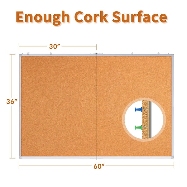 Large Cork Board 60 x 36 in, Bulletin Boards, Foldable Wall Mounted Back to School Pin Memo Notice Cork Board