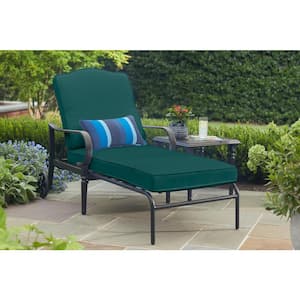 Laurel Oaks Black Steel Outdoor Patio Chaise Lounge with CushionGuard Malachite Green Cushions