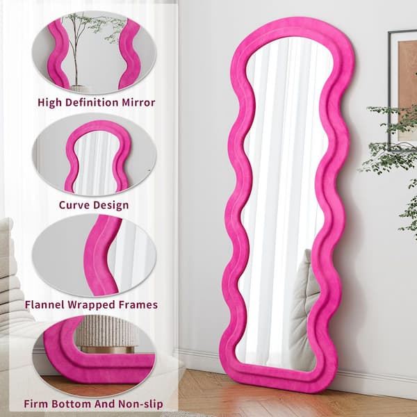 Rose Pink 23.62 in. W x 62.99 in. H Irregular Metal Full Length Mirror, Hanging or Against The Wall