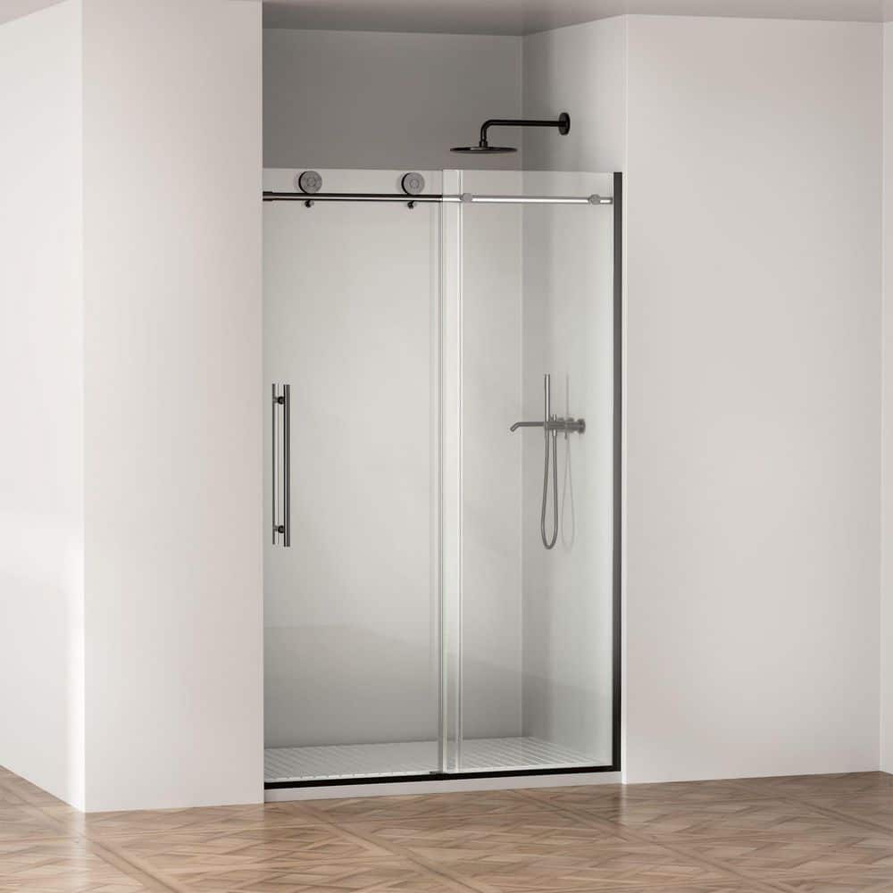 "44-48 in. W x 75 in. H Single Sliding Frameless Shower Door in Matte Black with 5/18"" Clear Tempered Glass" price history on PriceWatchPro