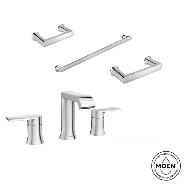 MOEN Genta 8 in. Widespread 2-Handle Bath Faucet with 3-Piece Hardware Set in Chrome (24 in. Towel Bar) (Valve Included)