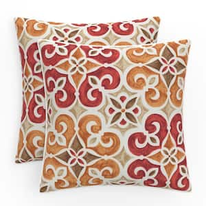 Tile Marbella Tuscan Brown Outdoor Accent Throw Pillow (2-Pack)