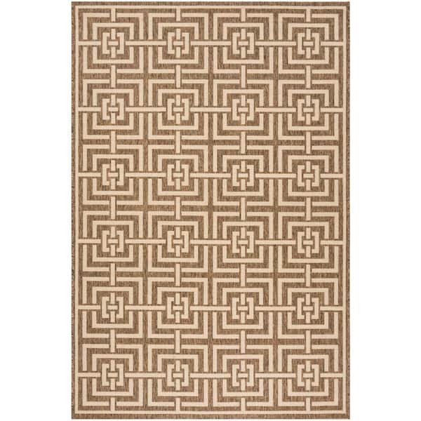 SAFAVIEH Beach House Beige/Cream 7 ft. x 9 ft. Geometric Fretwork Indoor/Outdoor Patio  Area Rug