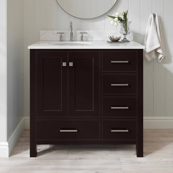 ARIEL Cambridge 37 in. W x 22 in. D x 35.25 in. H Vanity in Espresso with White Marble Vanity Top with Basin