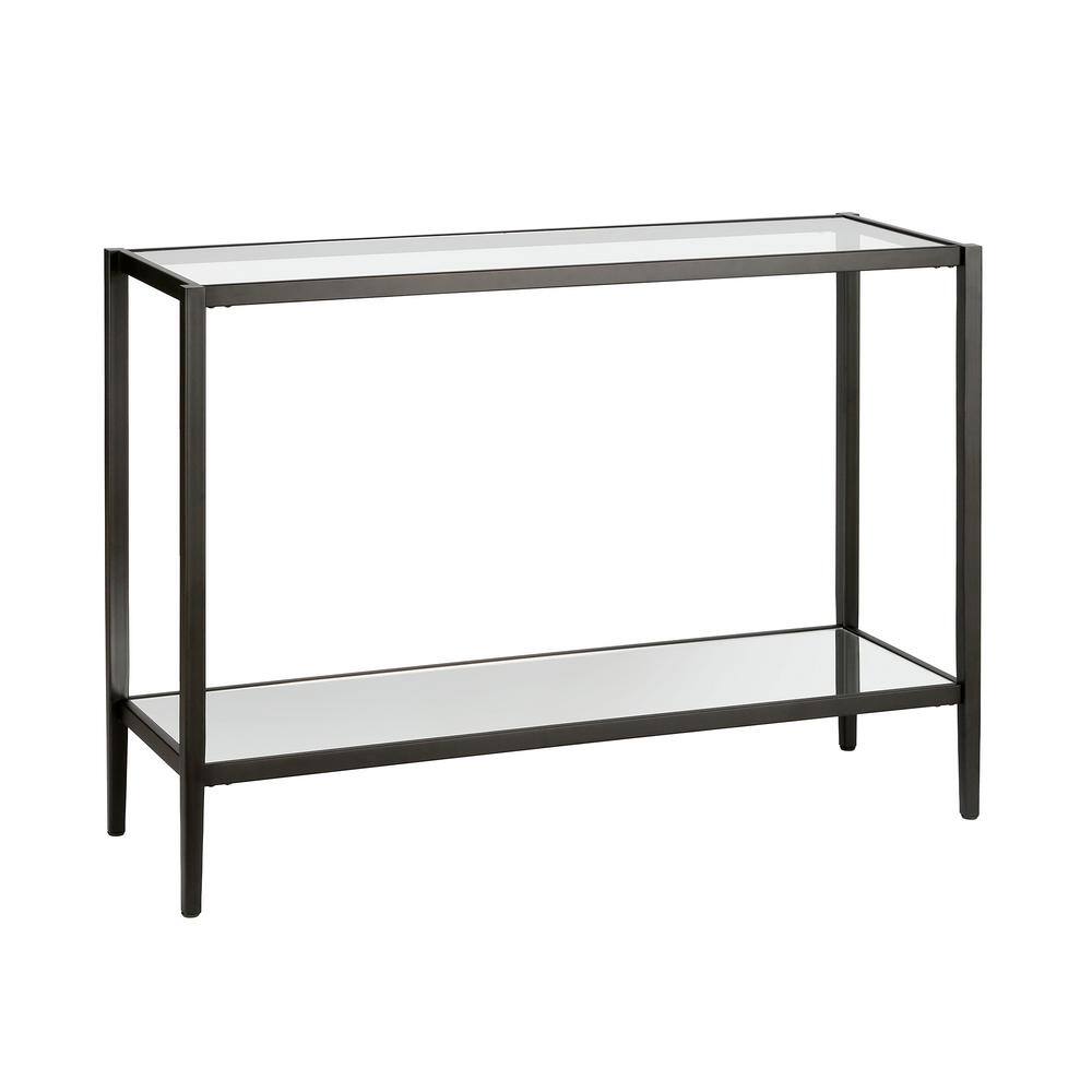 Evelyn&Zoe 46" Blackened Bronze Metal & Glass Console Table with Storage
