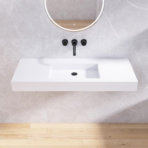 47 in. x 19 in. Solid Surface Wall-Mounted Bathroom Vessel Sink in White