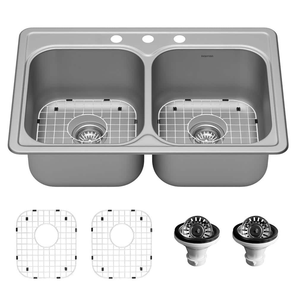 Karran PT35 18-Gauge Stainless Steel 33 in. Double Bowl Drop-In Kitchen  Sink Kit PT35-PK1 - The Home Depot