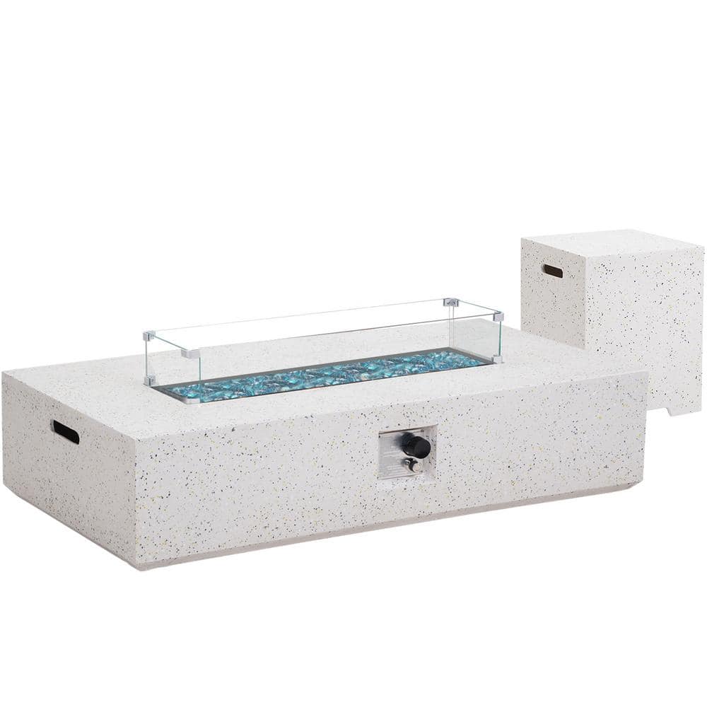 56 in. Concrete Outdoor Propane Gas Fire Pit Table in White 50,000 BTU with